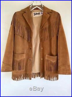 Vintage Schott Western Suede Leather Fringe Jacket Medium Large Made In USA