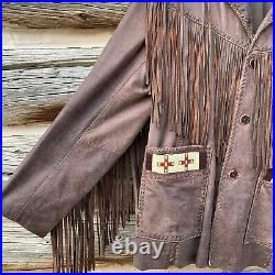Vintage Scully Cowboy Western Leather Jacket Coat with Fringe & Beads Mens Sz 42