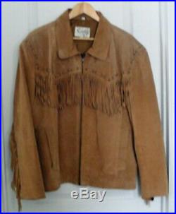 Vintage Scully Mens Size XL Cowboy Western Leather Jacket Coat with Fringe