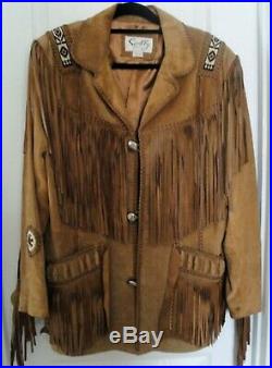 Vintage Scully Mens Sz 42 Cowboy Western Leather Jacket Coat with Fringe & Beads