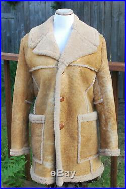 Vintage Shearling Coat GENUINE Sheepskin Marlboro Man Ranch Jacket Western 38