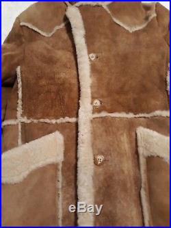 Vintage Shearling Coat GENUINE Sheepskin Marlboro Man Ranch Jacket Western 42