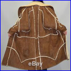 Vintage Shearling Sheep Fur Maxi Western Embroidered Coat Beaded Blanket Navajo