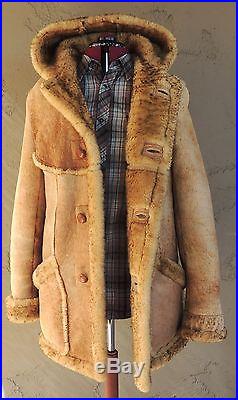 Vintage Shearling Sheepskin Hooded Western Coat Jacket