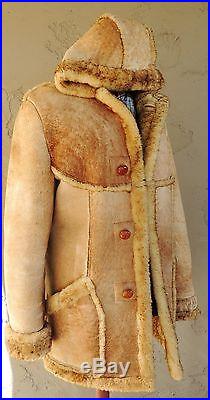 Vintage Shearling Sheepskin Hooded Western Coat Jacket