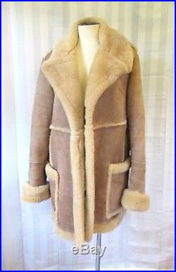 Vintage Sheepskin Jacket 1960s 1970s Suede Leather Shearling Fur Coat 44 46