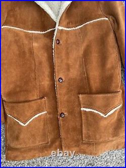 Vintage Sheepskin Shearling Suede Coat Jacket Cowboy Marlboro Man Western