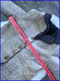 Vintage Sheerling Wool Jacket Women's Beige Lambs Wool Suede Short Coat Western