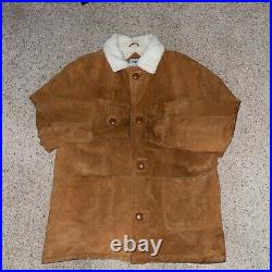 Vintage Sherpa Genuine Leather Coat Jacket Rancher Western Cowboy Size 46