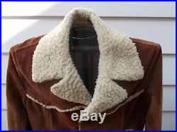 Vintage Sherpa Lined Heavy Suede Leather Jacket Western Rancher Size 42 Made USA