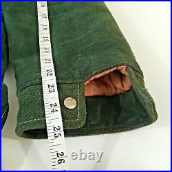 Vintage Sherpa Lined Heavy Suede Leather Jacket Work Coat Pockets Sz 44 Green