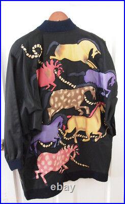 Vintage Silkscapes Western Wearable Art Oversized Horses Black Jacket Women