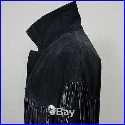 Vintage Studded Western Cowboy Native Fringe Leather Blanket Festival Coat Cape
