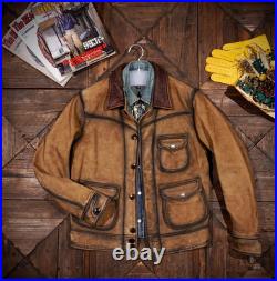 Vintage Style Cowhide Biker Rancher Jacket Distressed Nubuck Western Leather