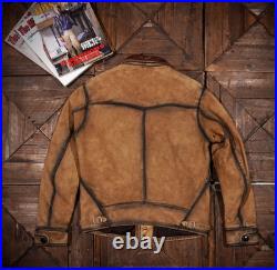 Vintage Style Cowhide Biker Rancher Jacket Distressed Nubuck Western Leather