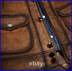 Vintage Style Cowhide Biker Rancher Jacket Distressed Nubuck Western Leather
