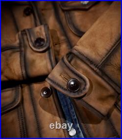Vintage Style Cowhide Biker Rancher Jacket Distressed Nubuck Western Leather