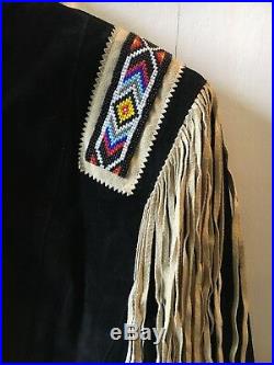 Vintage Suede Fringe Beaded Western Jacket Frontier North American size M