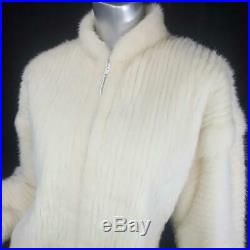 Vintage Sz L Genuine Real Mink Fur Off White Blonde Ivory Bomber Jacket Coat