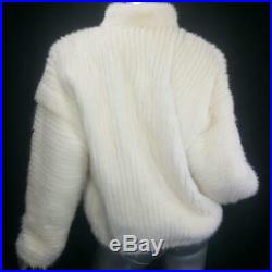 Vintage Sz L Genuine Real Mink Fur Off White Blonde Ivory Bomber Jacket Coat