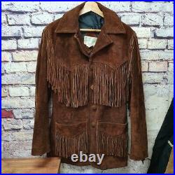 Vintage Tasselled Western Ranch Wear Real Suede Leather Jacket Coat UK S