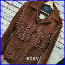 Vintage Tasselled Western Ranch Wear Real Suede Leather Jacket Coat UK S