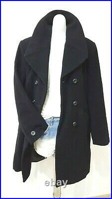Vintage True Italian Wool Black Coat Jacket Knee Lengt Size IT44 US 10 M Winter
