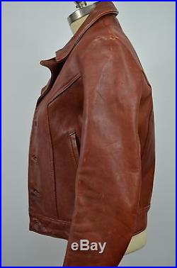Vintage WALTER DYER Brown Leather Western Mod Motorcycle JACKET Octagon Buttons