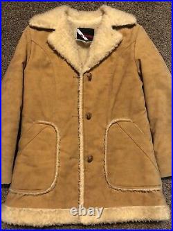 Vintage WIMAN Faux Suede Sherpa Lined Coat Jacket Rancher Western Mens