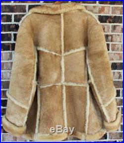 Vintage Western Shearling Marlboro Man Sheepskin Leather Rancher Jacket Coat 48