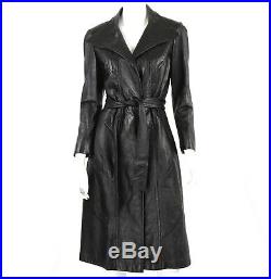 Vintage Womens S Long Black Leather Coat Steampunk Goth Western 60s 70s Sexy