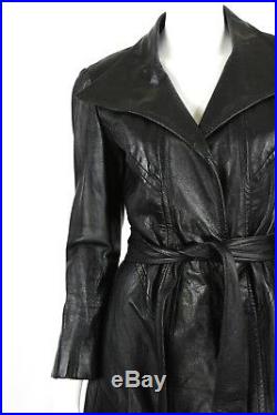 Vintage Womens S Long Black Leather Coat Steampunk Goth Western 60s 70s Sexy