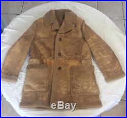 Vintage Woolrich Marlboro Man Sheepskin Shearling Leather Western Cowboy Coat 42