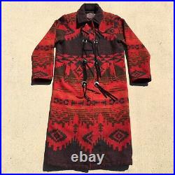 Vintage Woolrich Womens Southwest Aztec Wool Tassel Long Jacket Red Medium