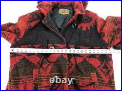 Vintage Woolrich Womens Southwest Aztec Wool Tassel Long Jacket Size XL -Red/BLK