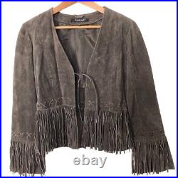 Vintage Y2K Rampage Genuine Leather Fringe Western Boho Jacket Brown Size Small