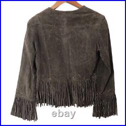 Vintage Y2K Rampage Genuine Leather Fringe Western Boho Jacket Brown Size Small