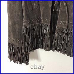 Vintage Y2K Rampage Genuine Leather Fringe Western Boho Jacket Brown Size Small