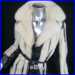 Vintagesz S/mblack Leather Blonde Off White Genuine Cross Mink Fur Coat Jacket