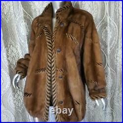 Vintagesz Xlgenuine Real Brown Black Animal Zebra Print Mink Fur Coat Jacket