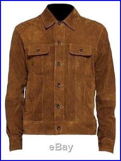Vipzi Mens New Western wear Brown Cowhide Suede Leather Jacket all size