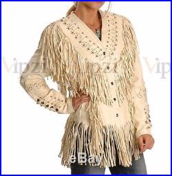 Vipzi Western Women's Cow Leather Jacket with Fringe and bone ALL SIZE
