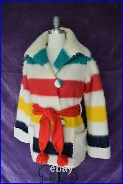 Vtg 1950's Hudson Bay Point Blanket Glacier candy stripe wool aztec Jacket Coat