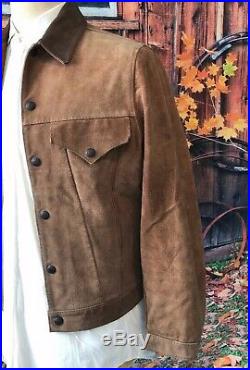 Vtg 1950`s Levi`s Western Wear Brown Suede Stud Up Leather Jacket Uk 36