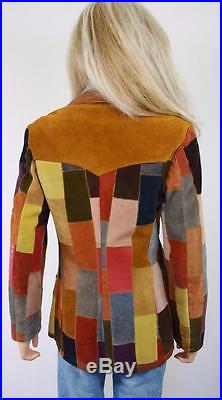 Vtg 1970's Rainbow Leather & Suede PaTcHwOrK HiPPiE RoCk STaR Western Jacket S M