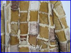 Vtg 1970s Suede Leather Patchwork Shearling Coat Jacket Womens Sz 12 Zip Hood