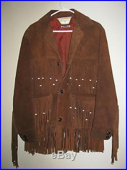 Vtg 1970s Suede Leather VAZQUEZ Mexico Western sz 36 Fringe Jacket Coat Brown