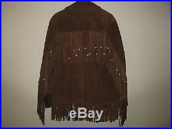 Vtg 1970s Suede Leather VAZQUEZ Mexico Western sz 36 Fringe Jacket Coat Brown