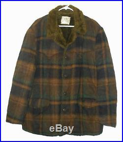 Vtg 50's H BAR C Wool WESTERN Coat FLEECE LINED Ranch Jacket Plaid Mens 44 L