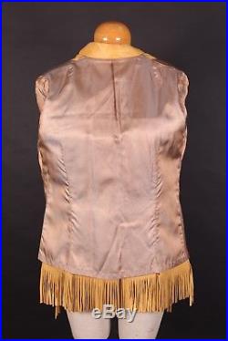 Vtg 50s Buckskin Leather Western Fringe Beaded Coat Jacket Womens Medium